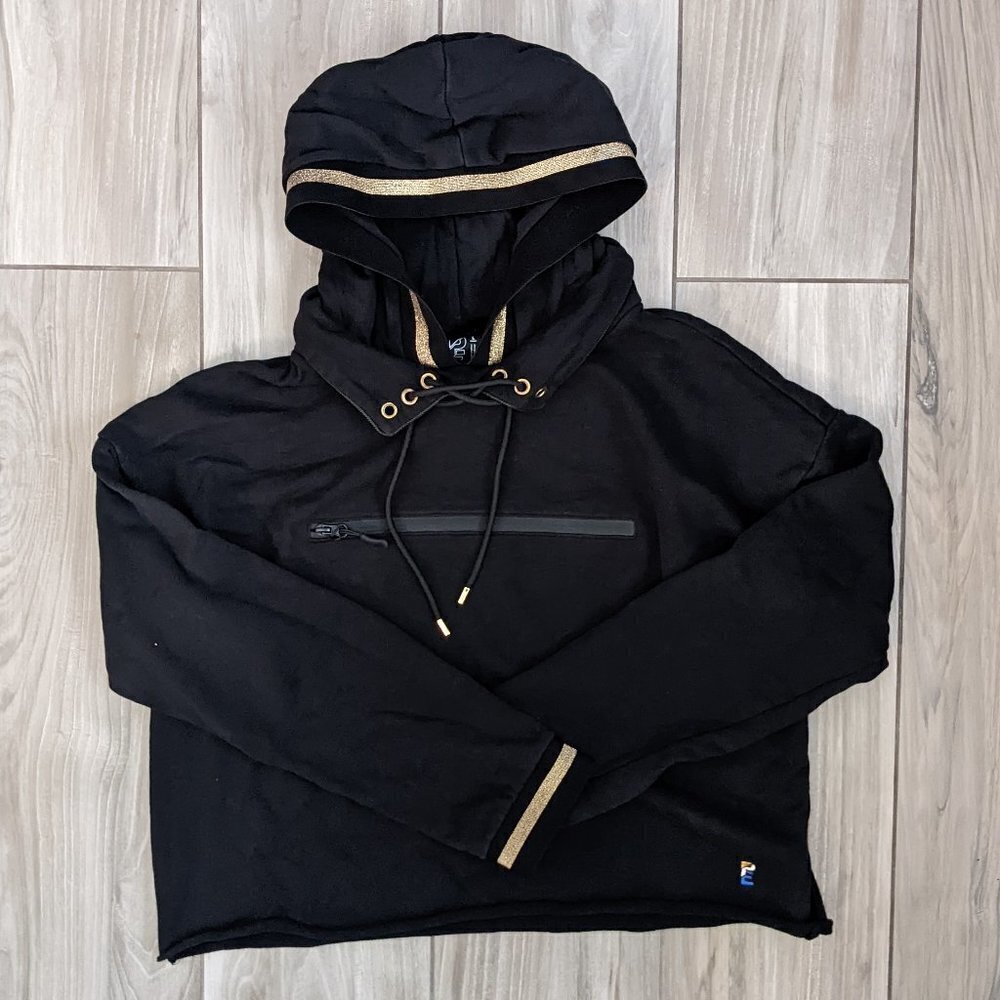 Penguin Crop, Roll Hem, Gold Trim, Heavy Hoodie